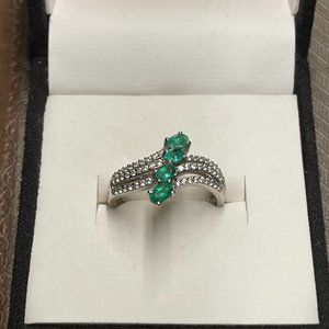 AAA Kagem Zambian Emerald, Zircon Bypass Ring 1.35 ctw